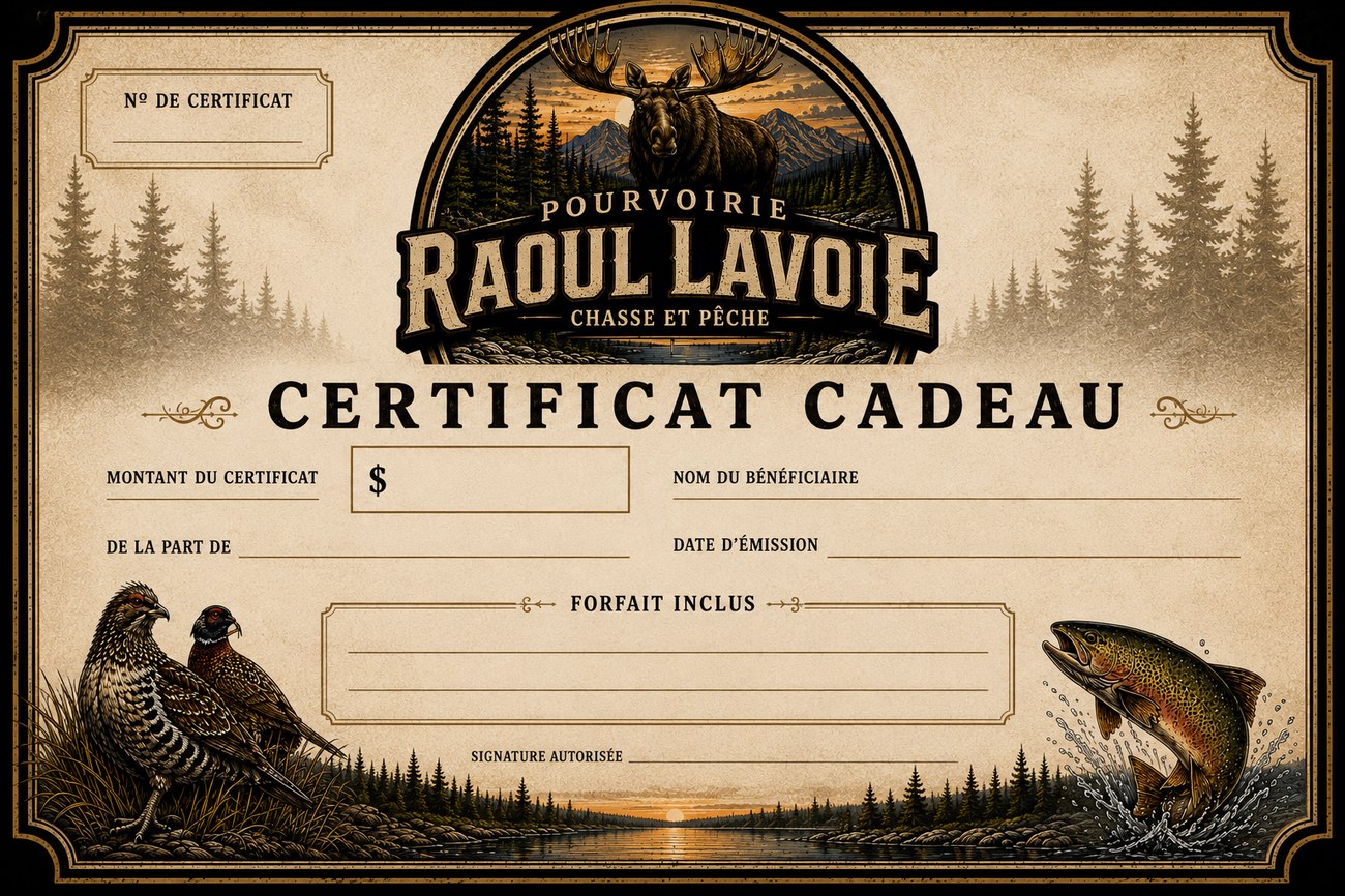 Certificat cadeau de la Pourvoirie Raoul Lavoie